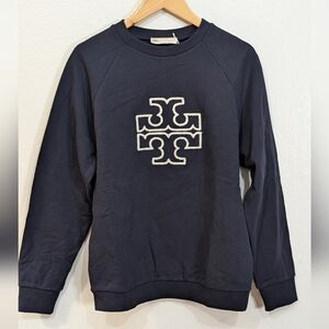 Tory Burch Dark Blue Crewneck Sweater with White Embroidery